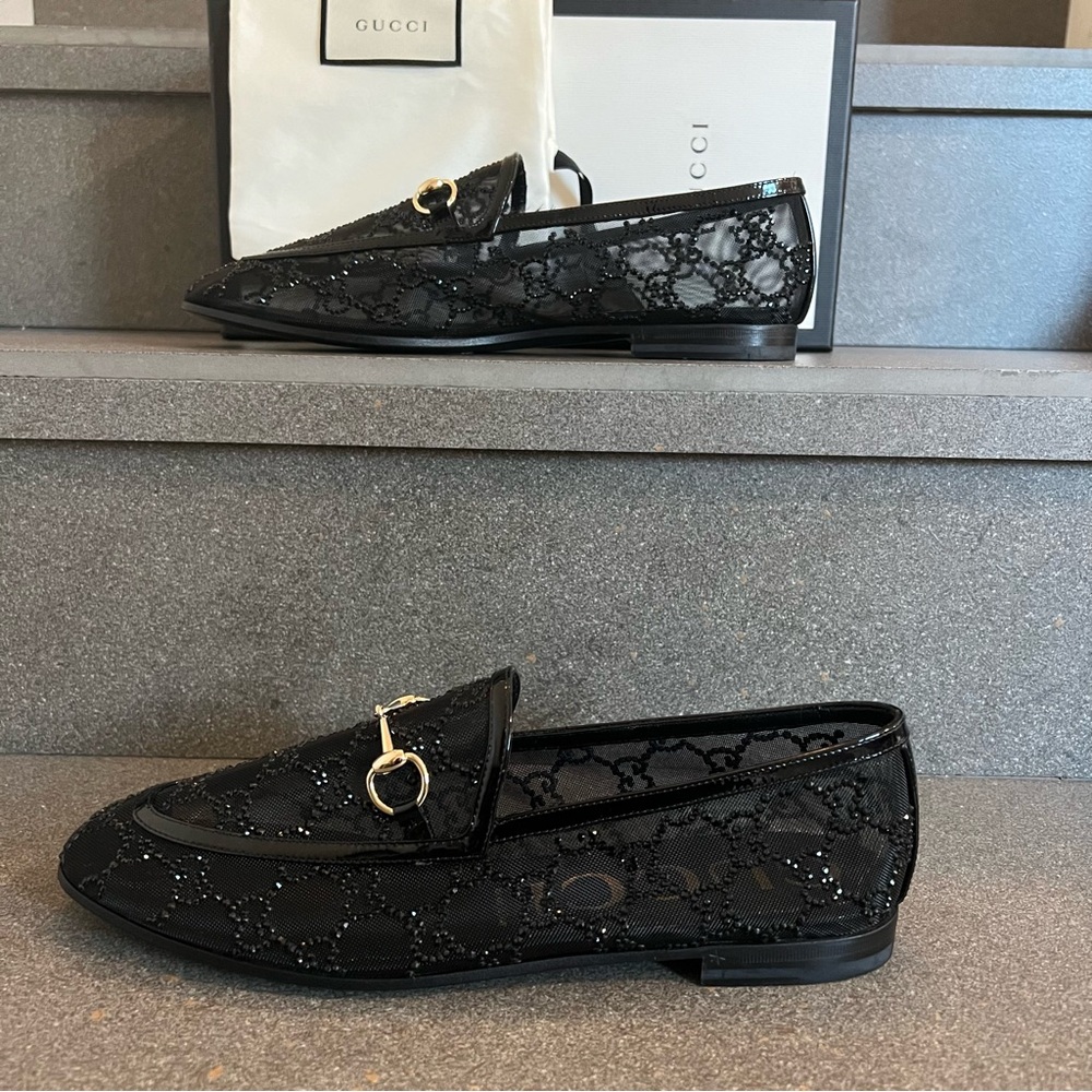 GUCCI Women's GG Crystal Jordaan Loafer in Black, Size 39.5 (US 9.5), NEW - Picture 11 of 17